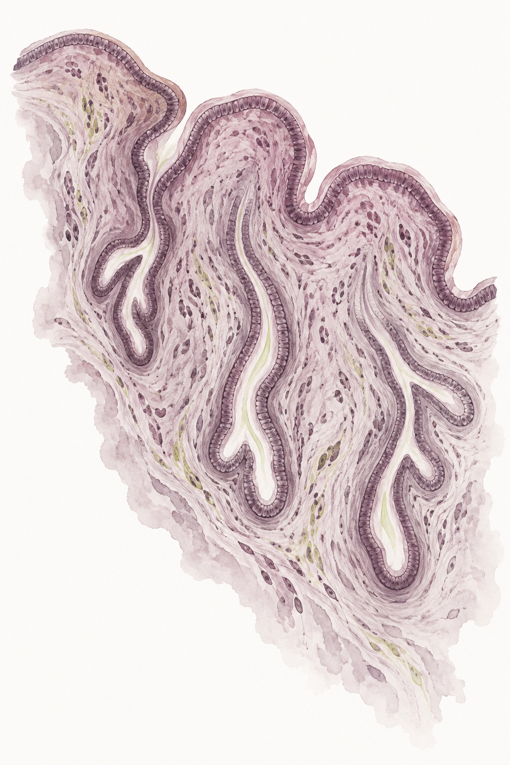 Hand-drawn interpretation of folded tissue and gland-like channels.